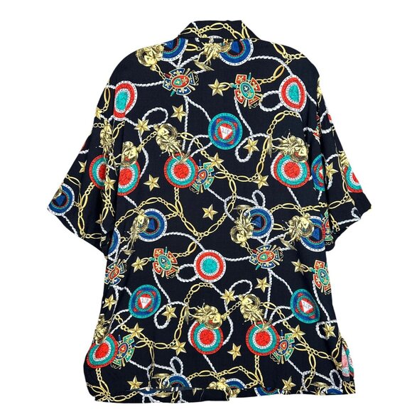 Vintage Womens Button Up Shirt Large Black Chain Medallion Baroque Old Money - Picture 3 of 12